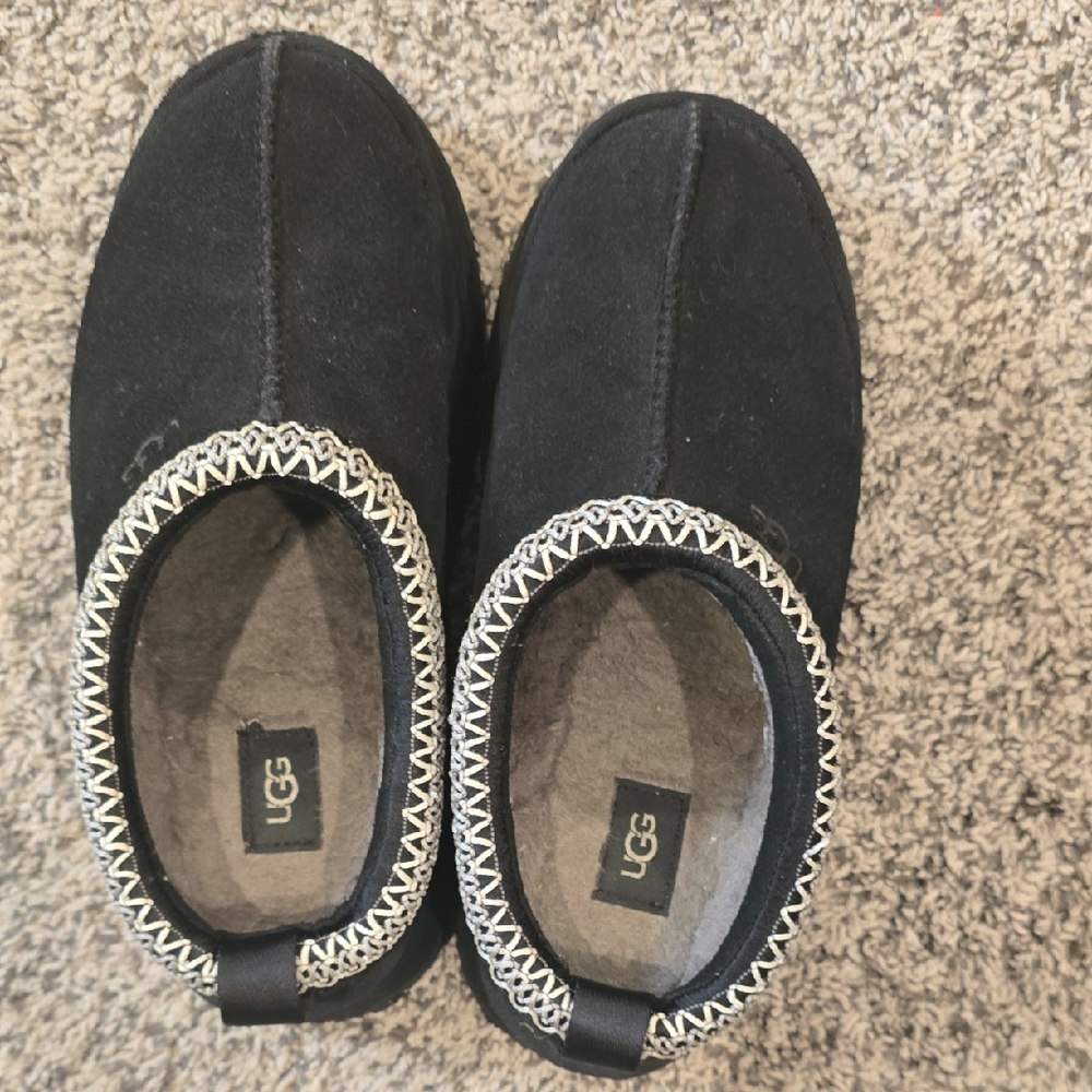 UGG Black Slippers with Cream Detailing
